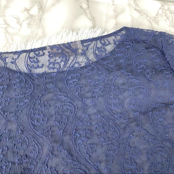 Loft Navy Sheer Lace Long Sleeve Top EUC - Picture 8 of 11